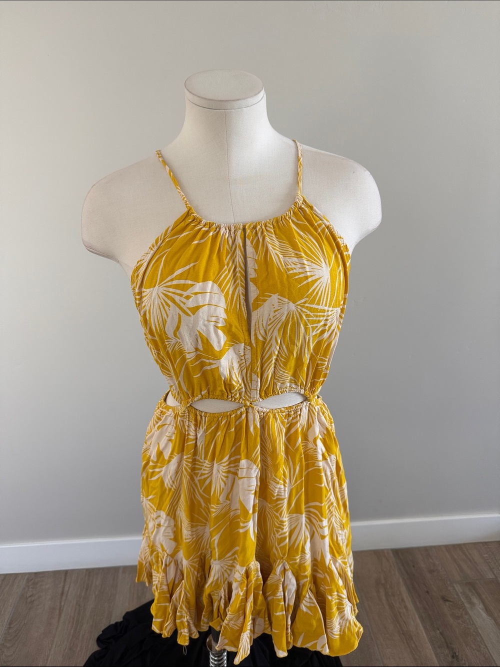 Aakaa Yellow Tropical Cutout Mini Dress